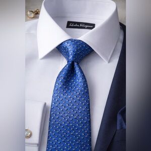 Salvatore Ferragamo Silk Tie Blue Coffee Bean Print Made in Italy Luxury Necktie